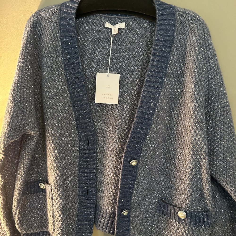 Lauren Conrad star shine blue cardigan Size L